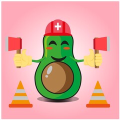 Cute half avocado fire fighter cartoon character design