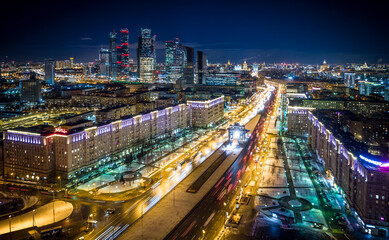 An aerial photo taken with a drone shows skyscrapers of the Moscow International Business Center also known as “Moscow City" and Kutuzovsky Avenue on Sunday, March 3, 2019