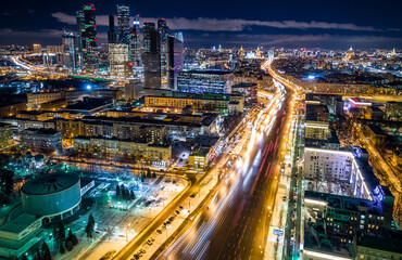 An aerial photo taken with a drone shows skyscrapers of the Moscow International Business Center also known as “Moscow City" and Kutuzovsky Avenue on Sunday, March 3, 2019