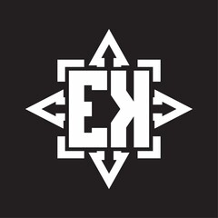 EK Logo monogram with rounded arrows shape design template