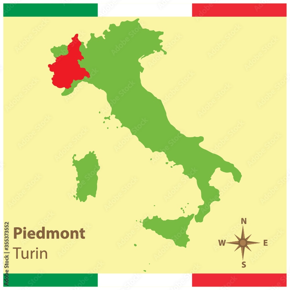 Wall mural piemonte on italy map