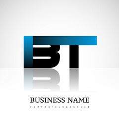 Initial letter BT uppercase modern and simple logo linked blue and black colored, isolated in white background. Vector design for company identity.