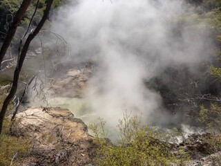 Hot smoke billowing out of a geo thermal valley