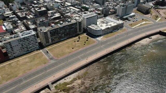Aerial shot. City, beach, architecture Montevideo. Uruguay