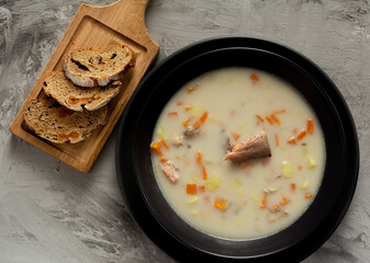 fish soup with cream and bread