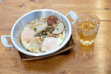 Pan-fried eggs, breakfast of Vietnam, Asia, famous
