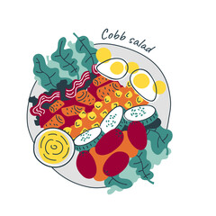 Cobb salad on plate, top view