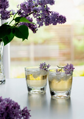 pear lemonade and lilac on a white background