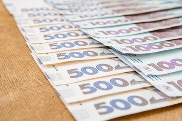 1000 and 500 hryvnia banknotes. Money background. Financial concept. A lot of hryvnia.