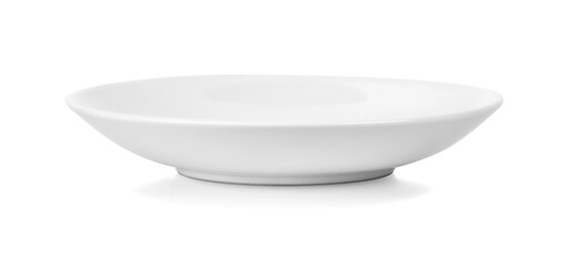 Empty ceramic round plate isolated on white background with clipping path.