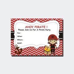 Fototapeta premium Little Pirate Girl Cartoon Birthday Invitation