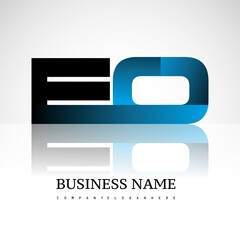 Initial letter EO uppercase modern and simple logo linked blue and black colored, isolated in white background. Vector design for company identity.