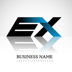 Initial letter EX uppercase modern and simple logo linked blue and black colored, isolated in white background. Vector design for company identity.