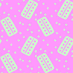 Seamless pattern with medicines, medicaments, drugs, pills and tablets. Medical pharmacy backgrounds and textures. Vector EPS10 illustration in doodle style
