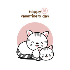 Happy valentines day couple love cat cartoon.