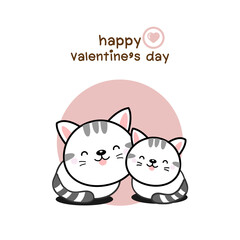 Happy valentines day couple love cat cartoon.