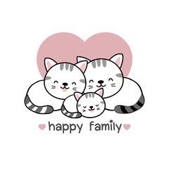 Cat Family Father Mother and baby. Vector illustration. 