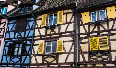 Fototapeta na wymiar Colors and decoration in the houses of Colmar, Alsace, France