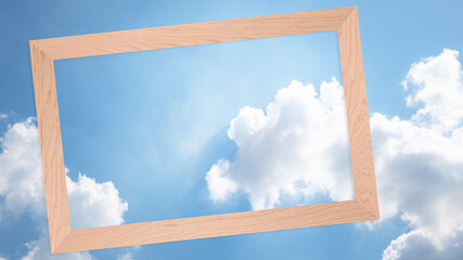 wood frame with blue sky background