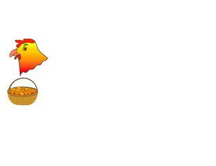 Ritratto di gallina con cesto di uova per logo disegno illustrazione cartone contenitore uova
