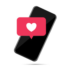 Smartphone with red chat with heart, ,Isolated on white background ,Vector illustration EPS 10