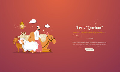 Animals for Qurban or sacrifice feasts to celebrate Eid al-Adha concept
