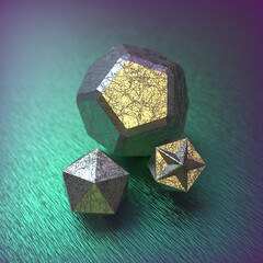 Obraz premium 3D illustration with geometric figures and blurred background