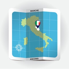 Map pointer indicating marche on italy map