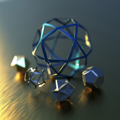 Abstract futuristic 3d render with geometric figures. Contemporary sci-fi image with bokeh effect.