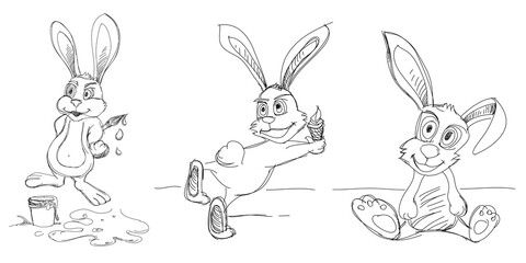 Character bunny in sketch design style on white background.