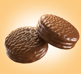 Choco pie chocolate biscuits with marshmallow isolated background. 3d illustration