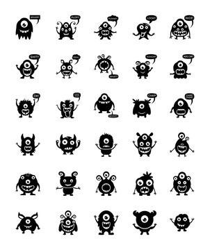 Monsters Growling and Screaming Solid Icons Set