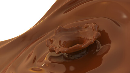 Melted chocolate splash and ripples background. 3d illustration
