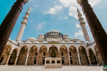 Courtyard of Selimiye Mosque in Edirne, Turkey. The mosque is in UNESCO World Heritage Site.