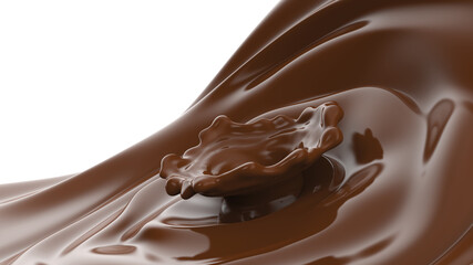 Melted chocolate splash and ripples background. 3d illustration