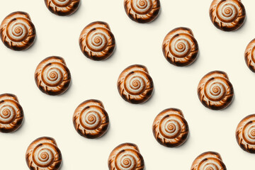 Creative pattern of seashells on a white background. Isolated sink with natural texture. Natural background concept