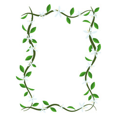 Vector square frame of abstract branches with leaves.