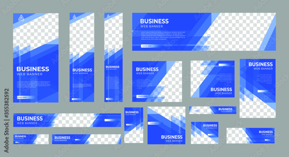 Wall mural set of business web banners of standard size with a place for photos. vertical, horizontal and squar