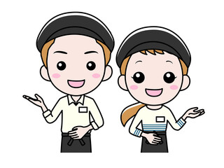 笑顔で案内するカフェ店員