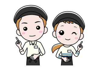 笑顔で案内するカフェ店員