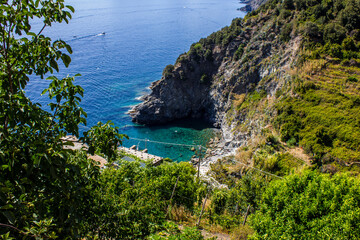 View of a House in Corniglia overlooking Mediterranean Sea, Cinque Terre, Italy