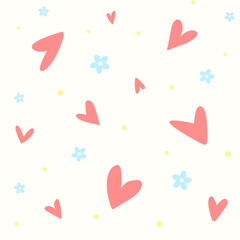 A seamless pattern with hearts and flowers
