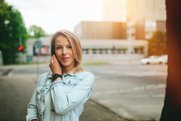 City portrait of a beautiful young woman