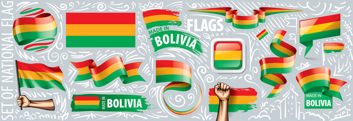 Vector set of the national flag of Bolivia in various creative designs - obrazy, fototapety, plakaty