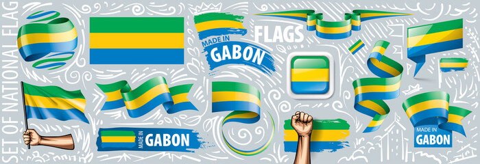 Vector set of the national flag of Gabon in various creative designs