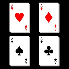 Set of four aces playing cards suits. Winning poker hand. Set of hearts, spades, clubs and diamonds ace.