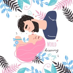 Romantic couple in love kissing. World kissing Day