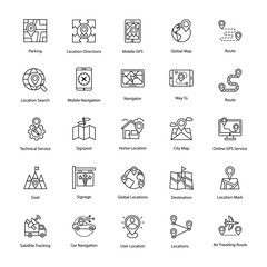 Set Of Map and Navigation Line Icons