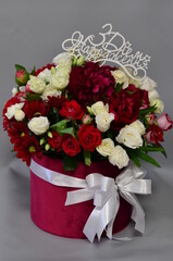 
wooden boxes with fresh flowers