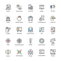 Colored line Icons of Business and Finance